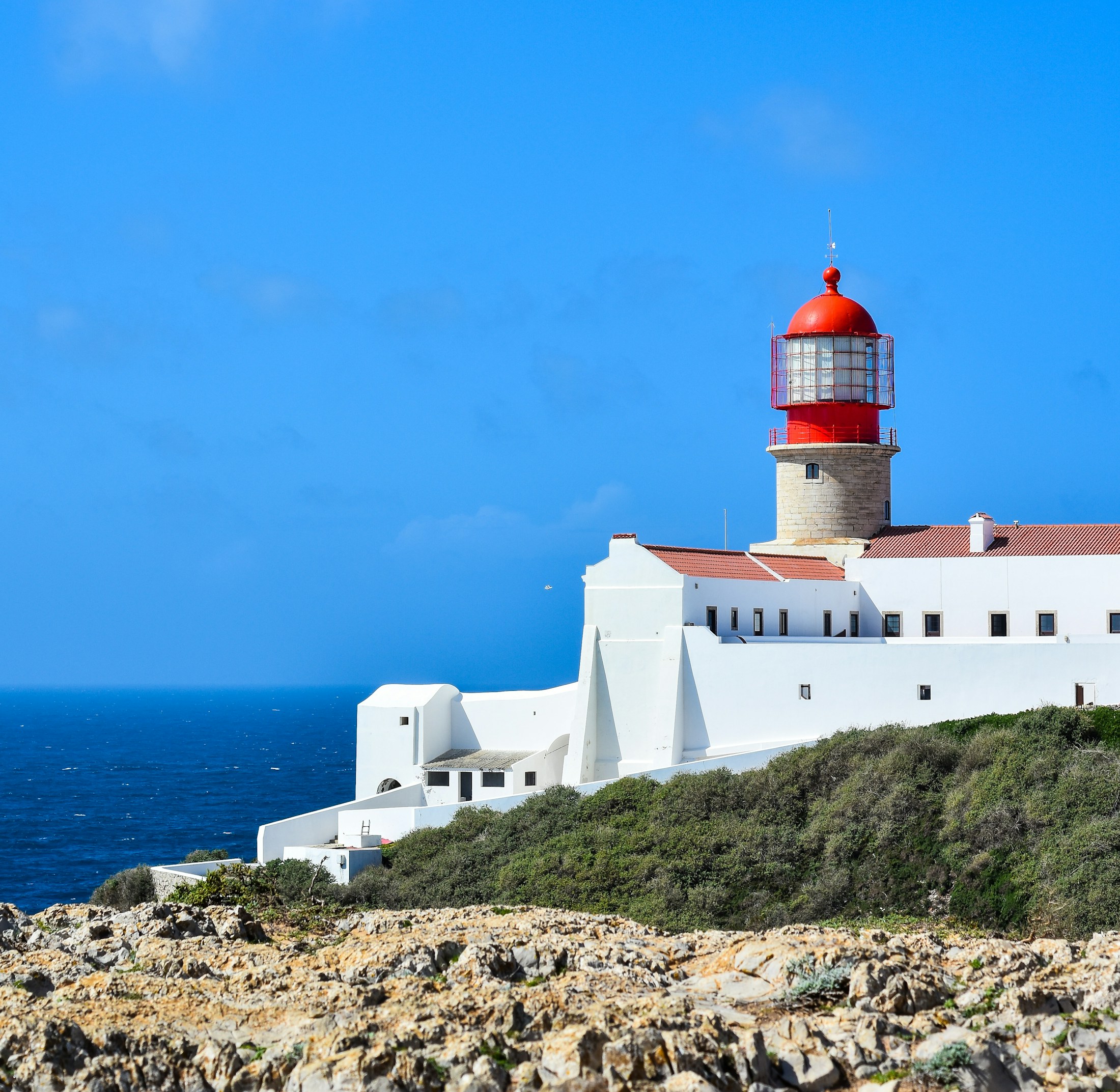 Cape St Vincent lighthouse above the Atlantic coast in Sagres.
